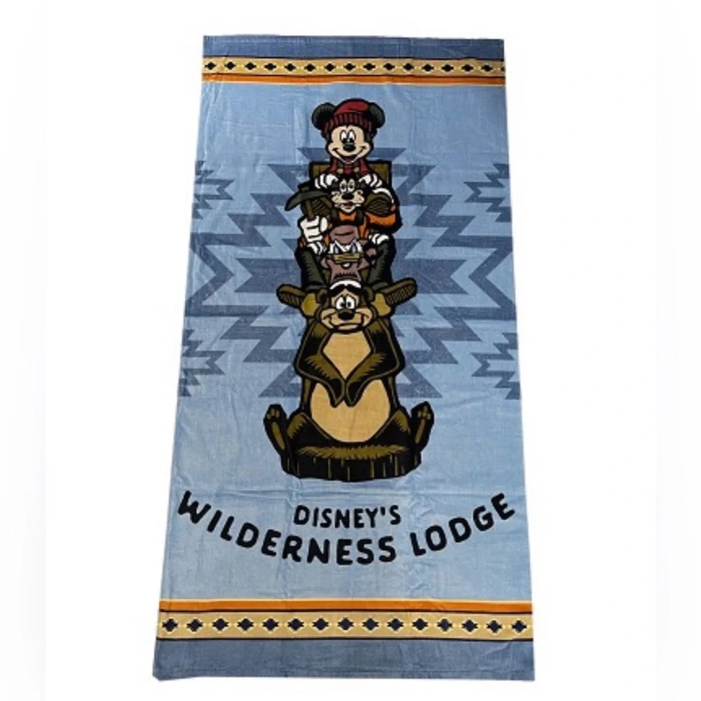 Disney Beach Towel Wilderness Lodge Resort Totem Pole with Blue background